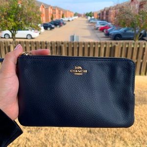 Coach Wristlet Navy Leather Double Zipper